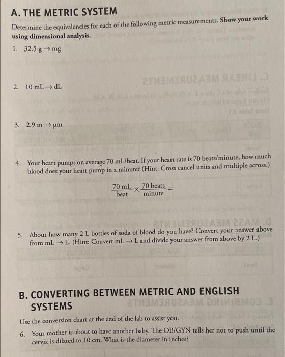 Solved A The Metric System Determine The Equivalencies For Chegg Com