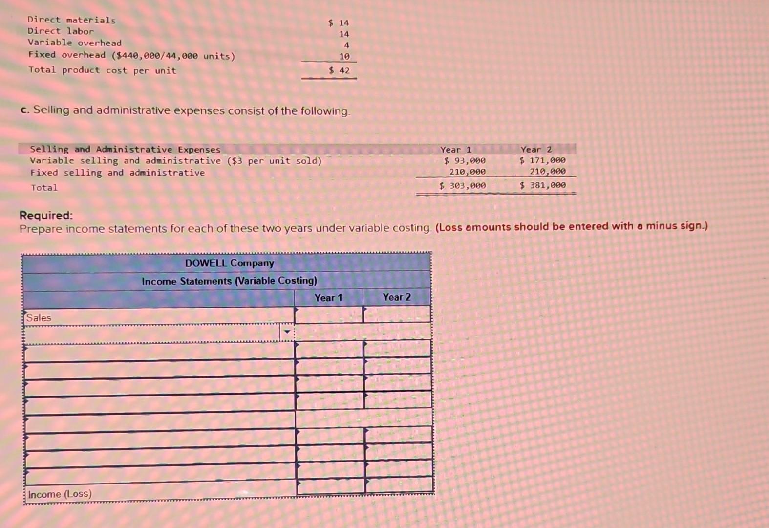 solved-dowell-company-produces-a-single-product-its-income-chegg