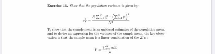Solved Exercise 15. Show that the population variance is | Chegg.com