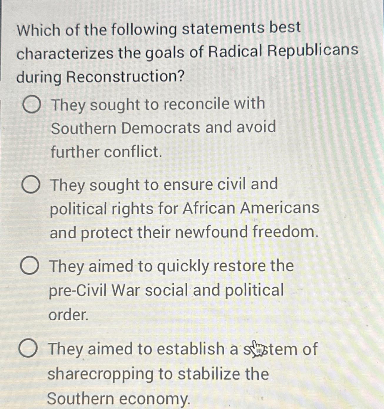 Solved Which of the following statements best characterizes | Chegg.com