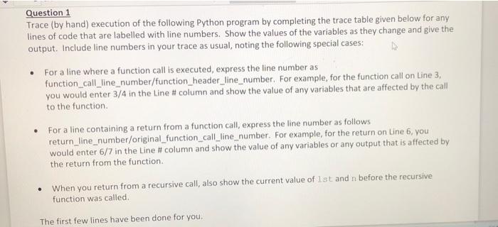 Solved Question 1 Trace (by hand) execution of the following | Chegg.com
