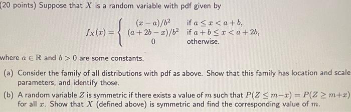 Solved 20 points) Suppose that X is a random variable with | Chegg.com