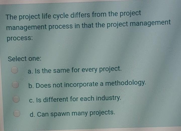 Solved The project life cycle differs from the project | Chegg.com
