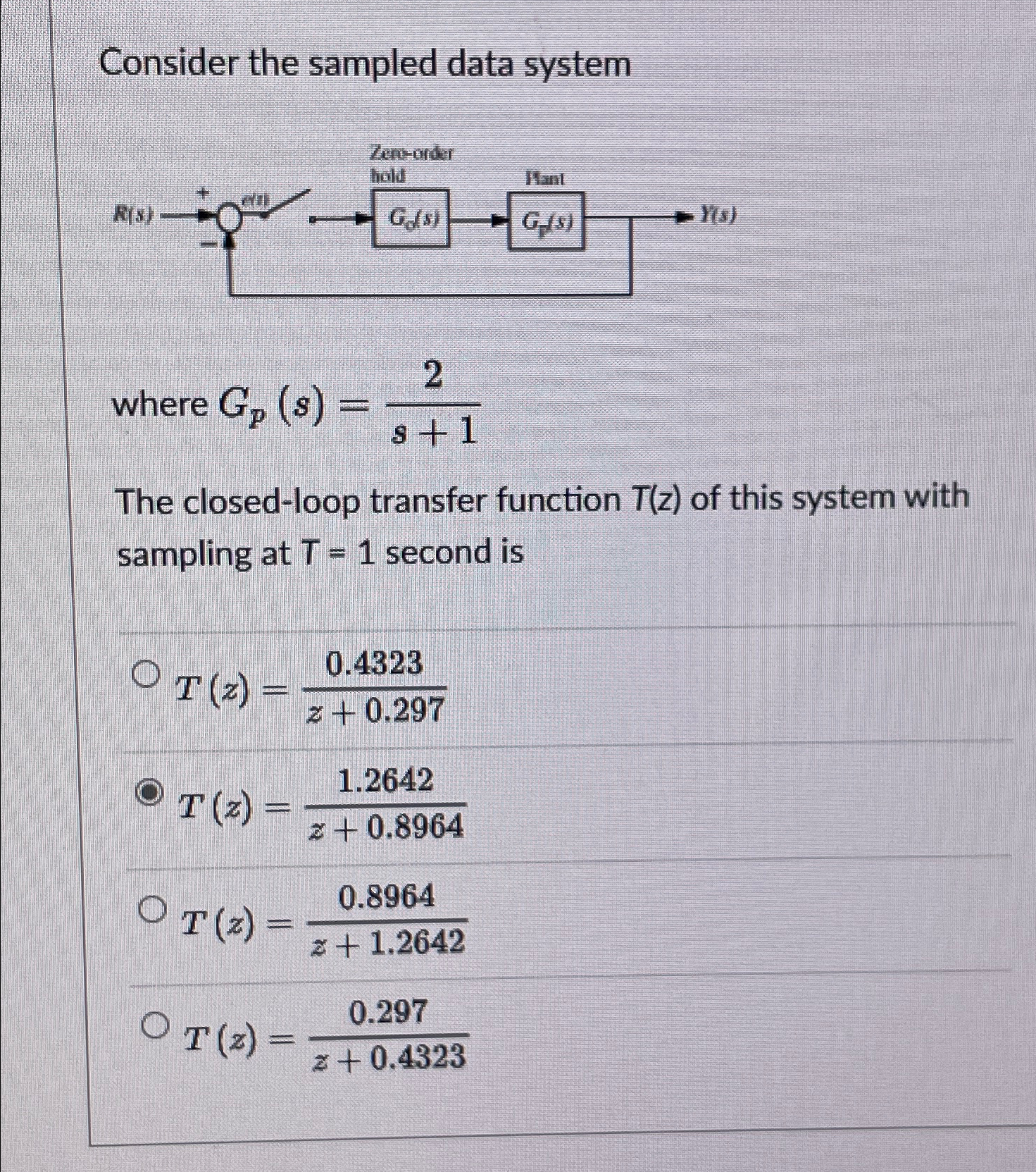 Solved Consider the sampled data systemwhere Gp(s)=2s+1The | Chegg.com