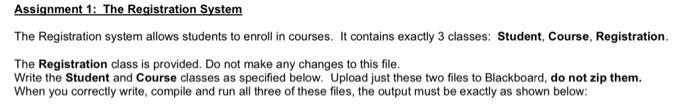 Solved Assignment 1: The Registration System The | Chegg.com