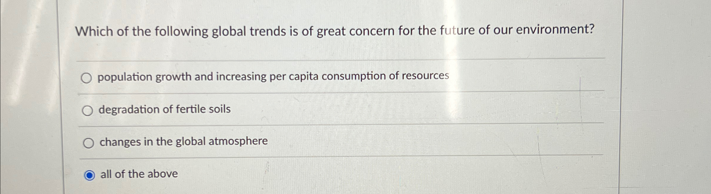Solved Which of the following global trends is of great | Chegg.com