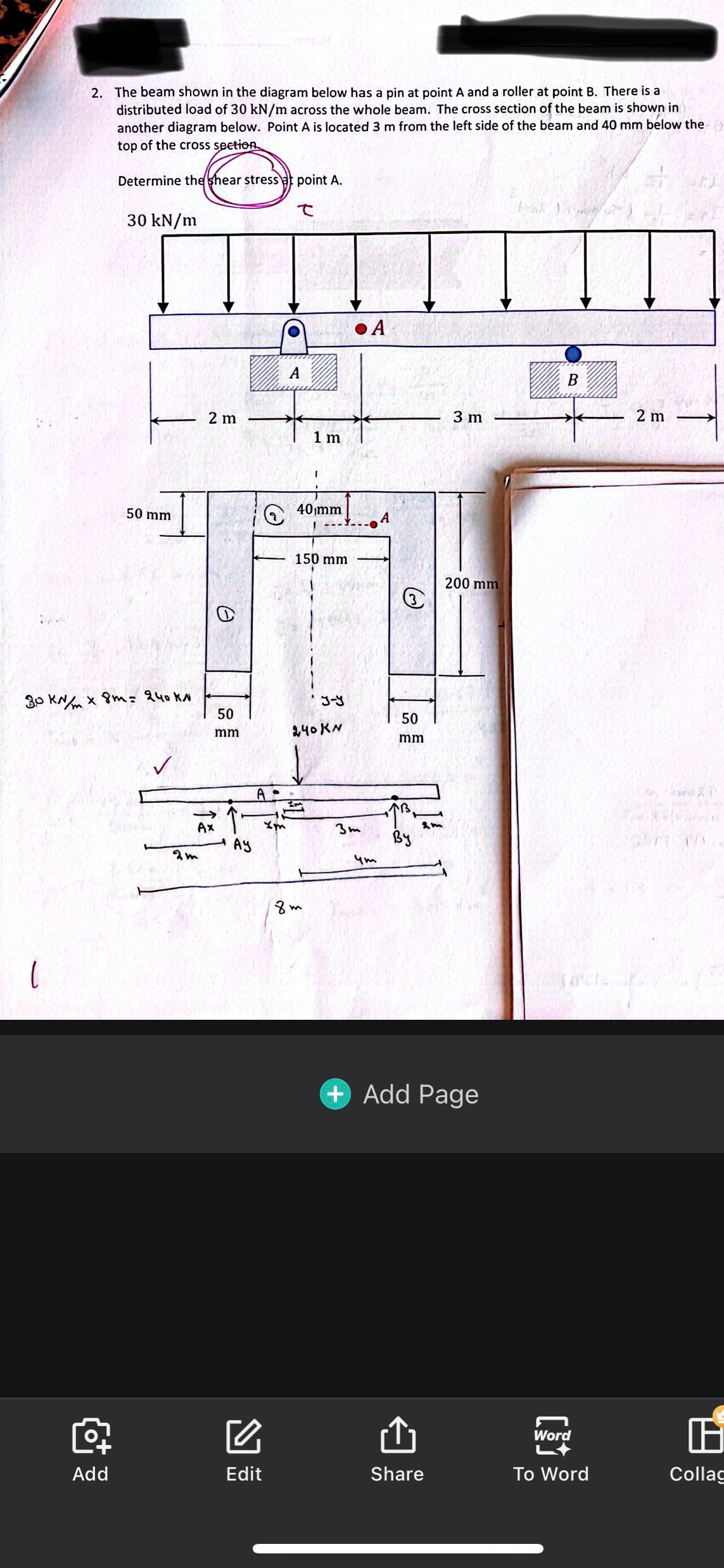 Solved 2. ﻿The beam shown in the diagram below has a pin at | Chegg.com