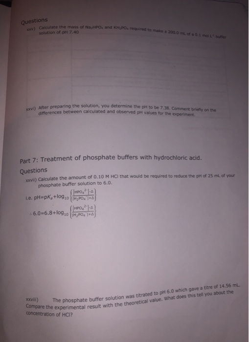 Solved A popular buffer for biochemical work is the