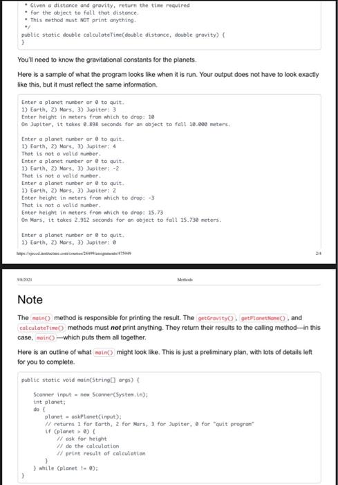Solved Methods Write a program named Gravity.java that will | Chegg.com