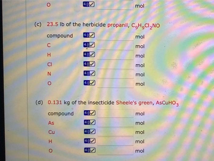 Solved Determine the number of moles of the compound and Chegg