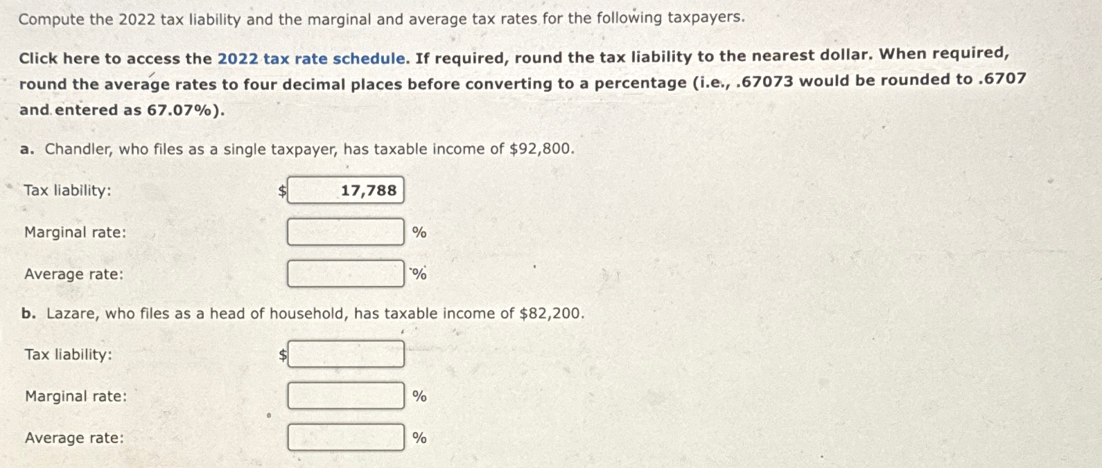 Solved Compute The 2022 ﻿tax Liability And The Marginal And | Chegg.com