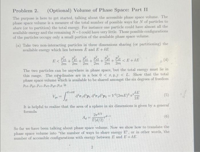 Solved Problem 2. (Optional) Volume of Phase Space: Part II | Chegg.com
