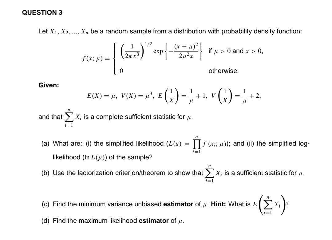 Solved Let X1,X2,…,Xn Be A Random Sample From A Distribution | Chegg.com