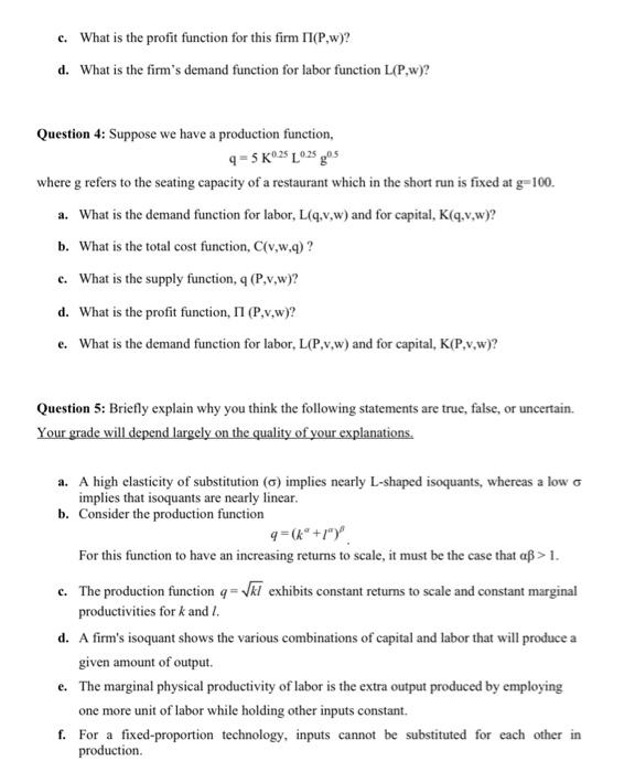 Solved Question 1. A production function is give by q=L0.7 | Chegg.com