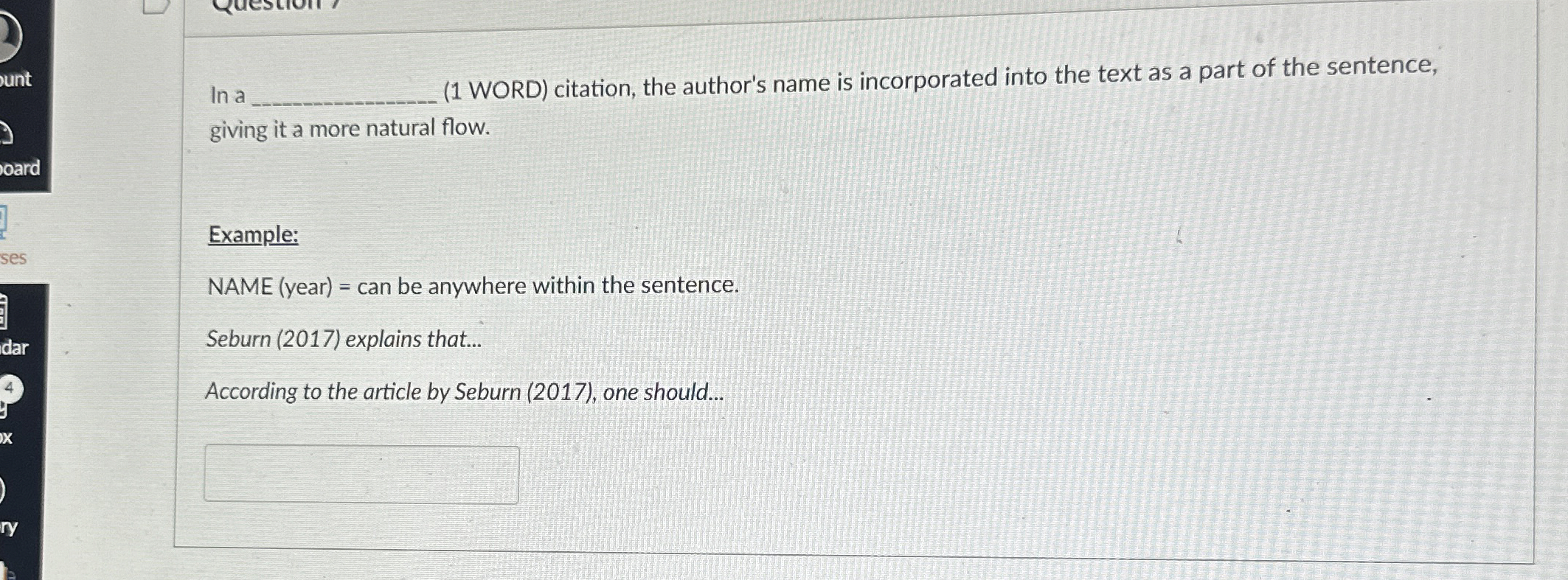 Solved In a 1 ﻿WORD) ﻿citation, the author's name is | Chegg.com