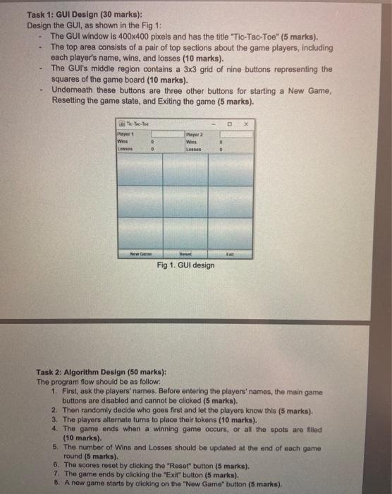 Solved Task 1: GUI Design (30 marks): Design the GUI, as | Chegg.com