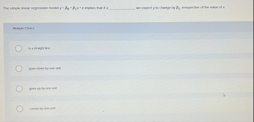 Solved The simple linear regression model y=β0 β1x ε ﻿imples | Chegg.com