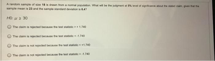 Solved A random sample of size 18 is drawn from a normal | Chegg.com