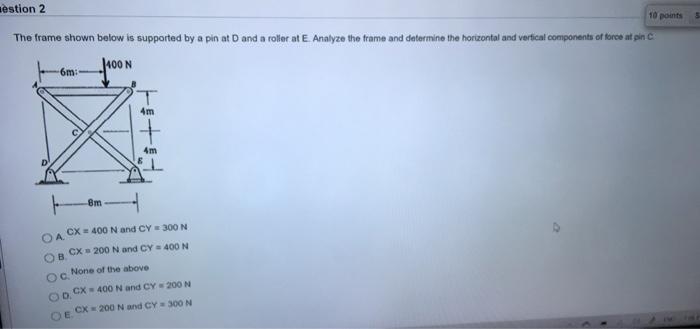 Solved estion 2 10 points The frame shown below is supported | Chegg.com