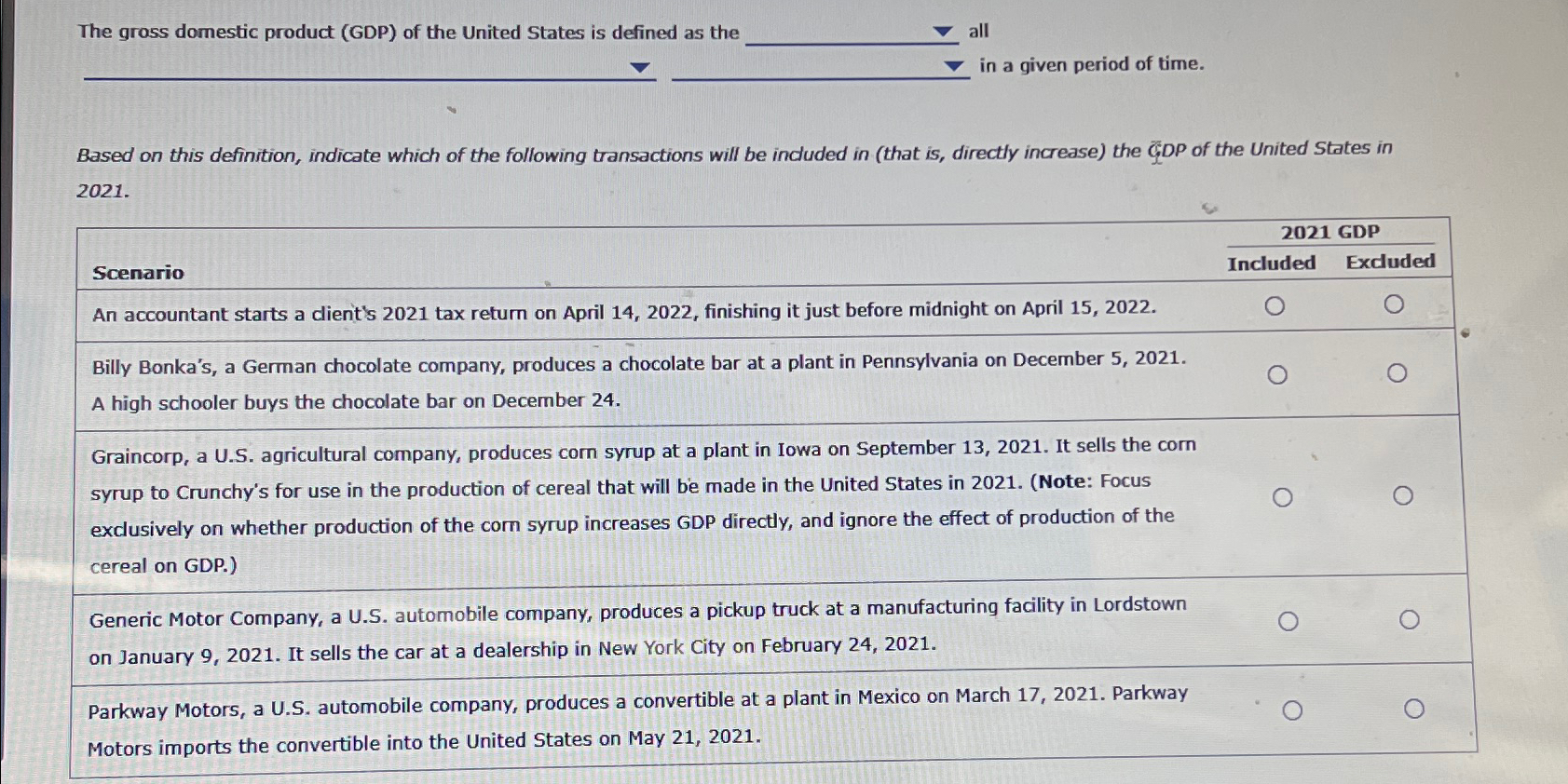 Solved The gross domestic product (GDP) ﻿of the United | Chegg.com
