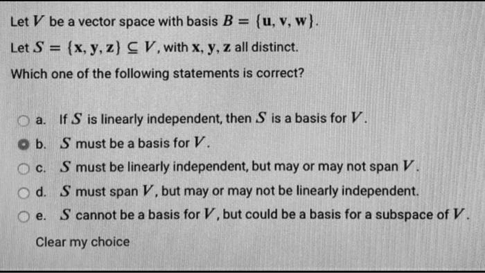 Solved Let V Be A Vector Space With Basis B U V W Chegg Com