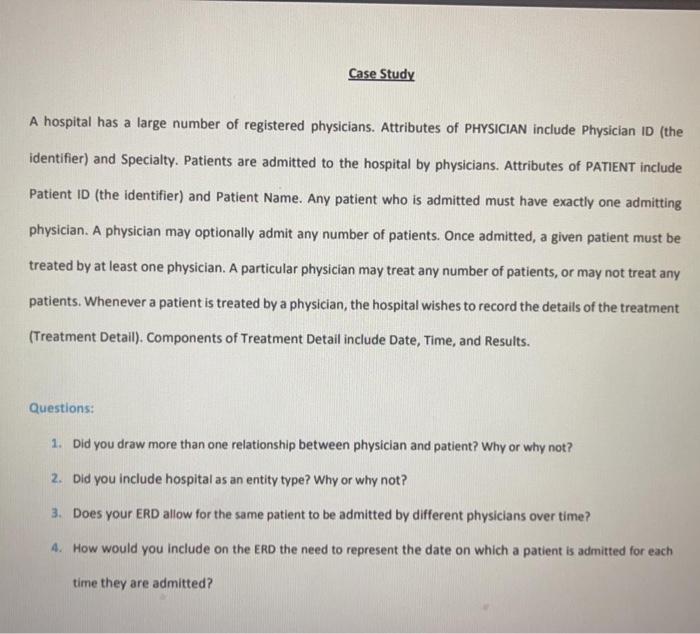 Solved Case Study A hospital has a large number of | Chegg.com