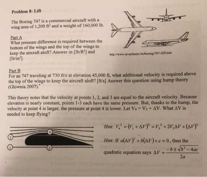 Solved Problem 8: Lift The Boeing 747 is a commercial | Chegg.com