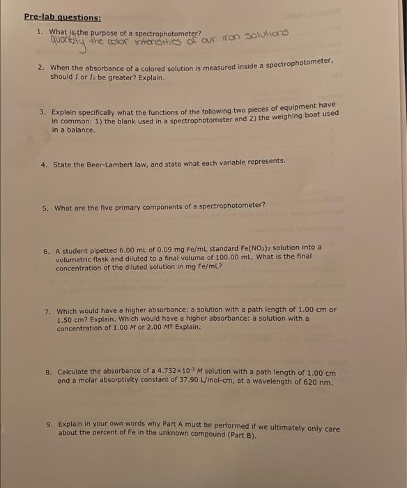 Solved 1. What is the purpose of a spectrophotometer?