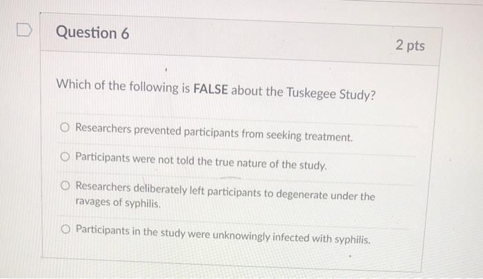 Solved Which contagious disease did the unethical Tuskegee | Chegg.com