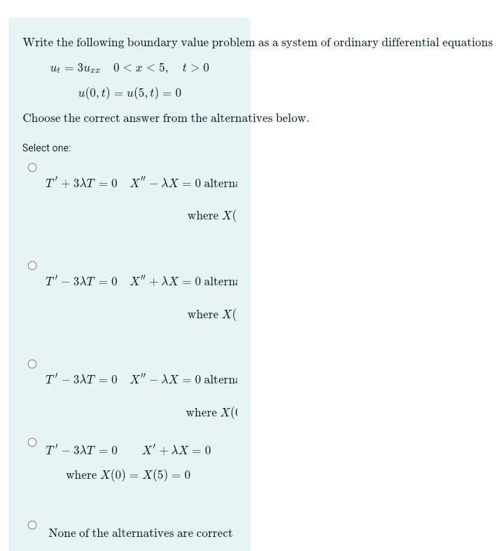 Solved Write The Following Boundary Value Problem As A | Chegg.com