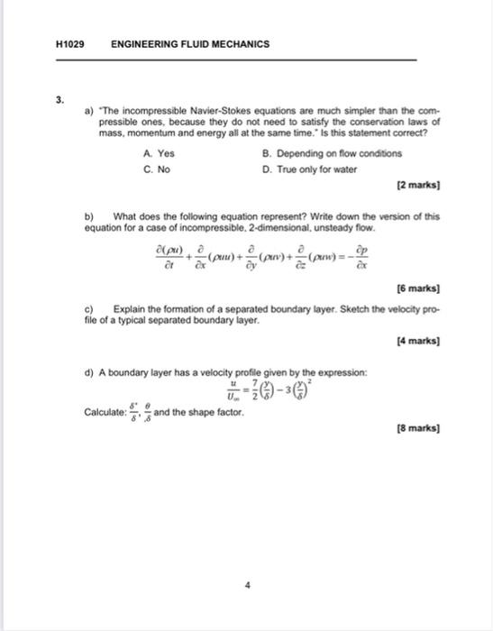 Solved H1029 ENGINEERING FLUID MECHANICS 3. a) 'The | Chegg.com