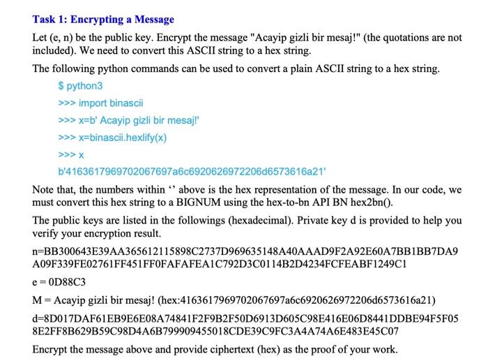 Solved Task 1: Encrypting A Message Let (e,n) Be The Public | Chegg.com