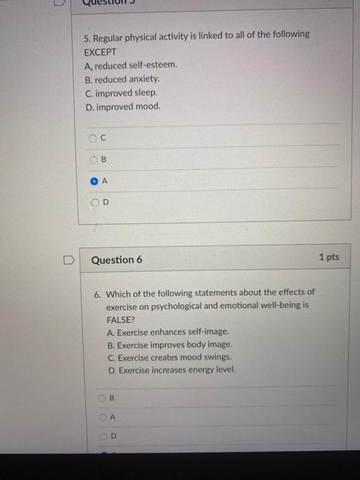 Solved 5. Regular physical activity is linked to all of the | Chegg.com