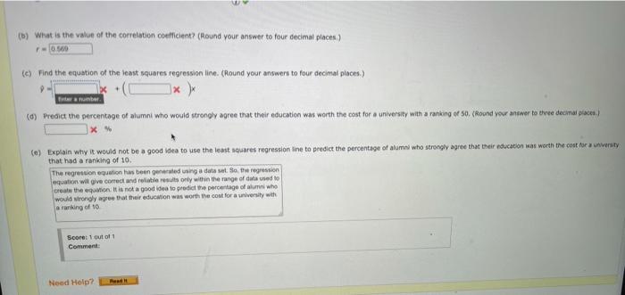 Solved () What is the value of the correlation | Chegg.com