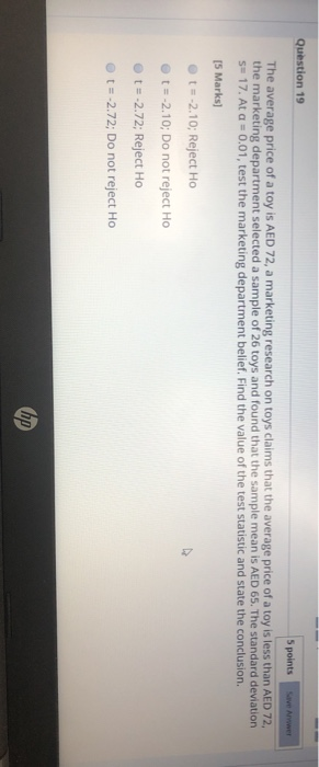 Solved Save Anwer Question 19 5 points The average price of | Chegg.com