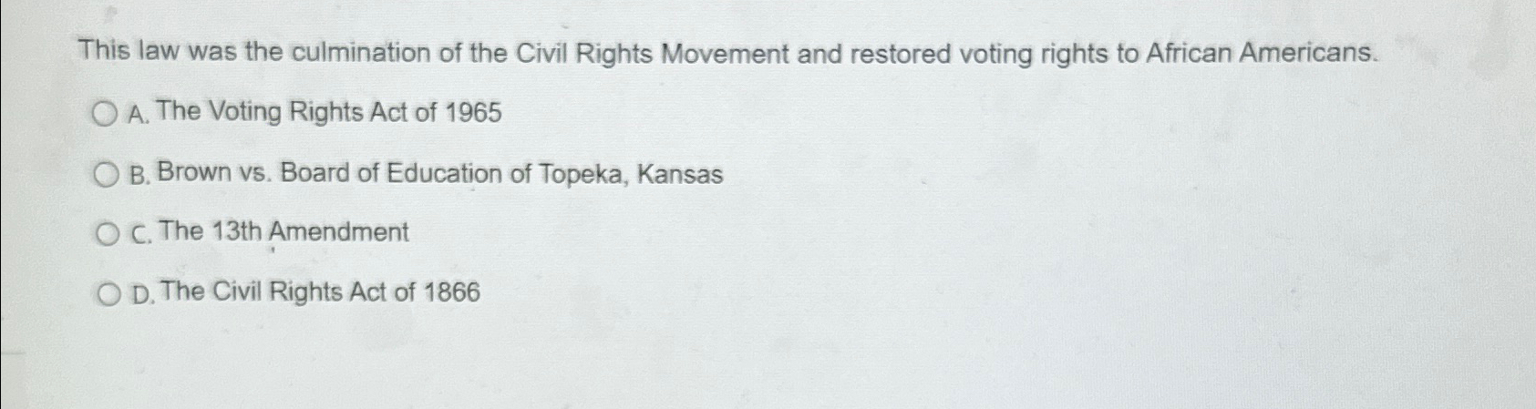 Solved This Law Was The Culmination Of The Civil Rights | Chegg.com