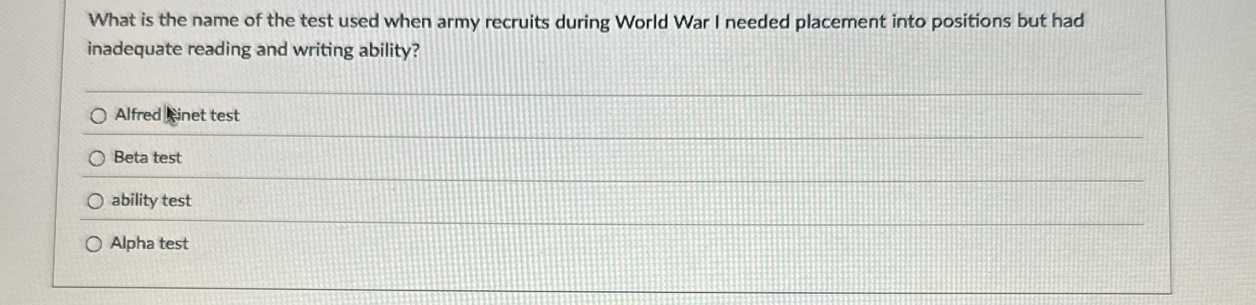 Solved What is the name of the test used when army recruits | Chegg.com