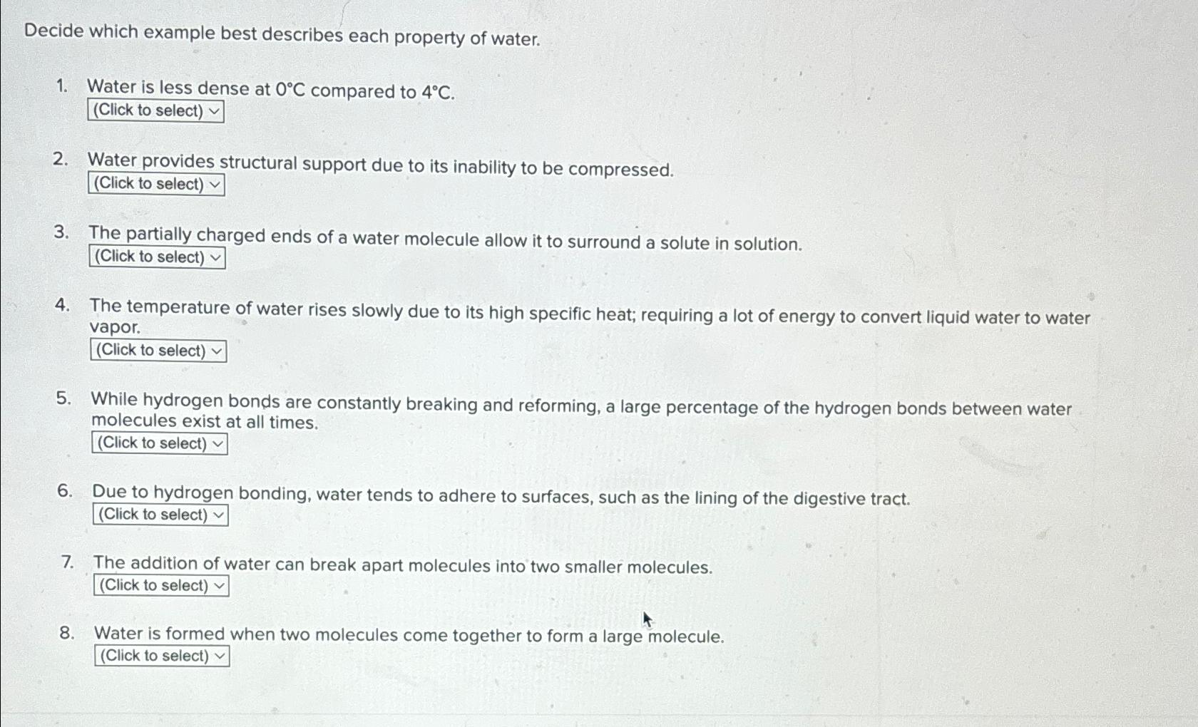 Solved Decide Which Example Best Describes Each Property Of | Chegg.com