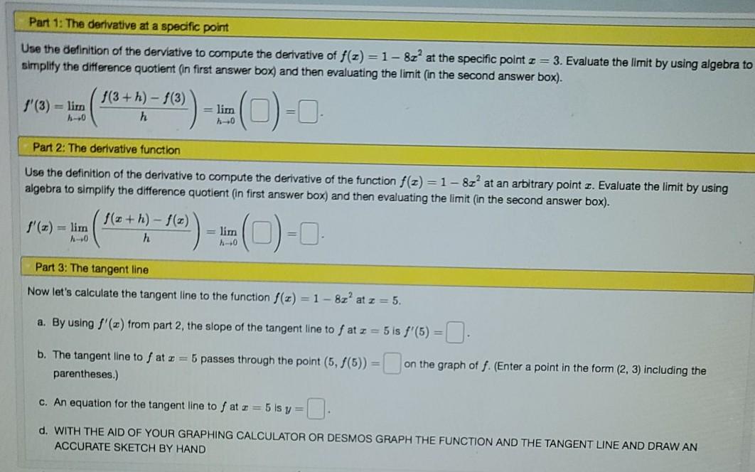 Solved Part 1: The derivative at a specific point Use the | Chegg.com