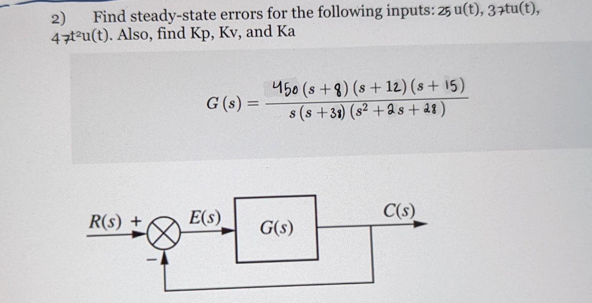 Solved 2) Find Steady-state Errors For The Following Inputs: | Chegg.com