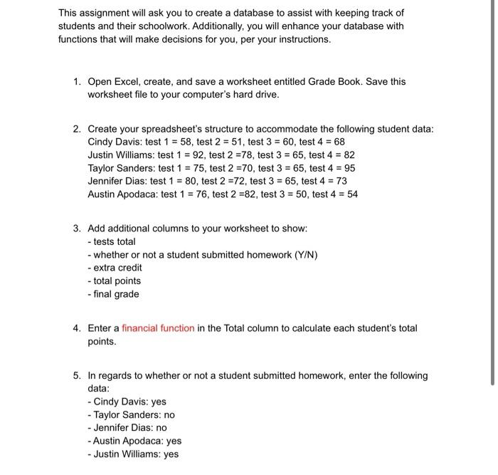 Solved This assignment will ask you to create a database to | Chegg.com