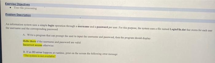 Solved Exercise Objectives • Text file processing Problem | Chegg.com