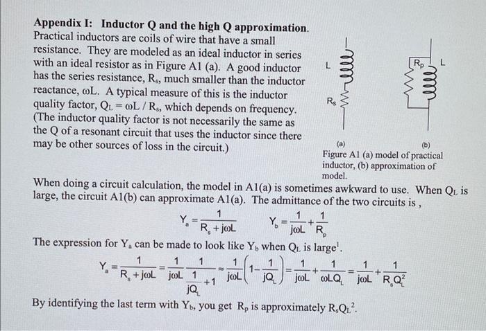 Appendix I: Inductor \( Q \) and the high \( Q \) approximation.
Practical inductors are coils of wire that have a small
resi