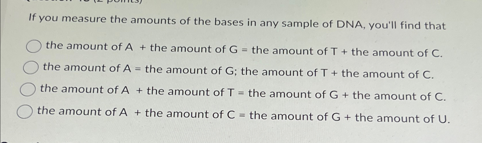 Solved If you measure the amounts of the bases in any sample | Chegg.com