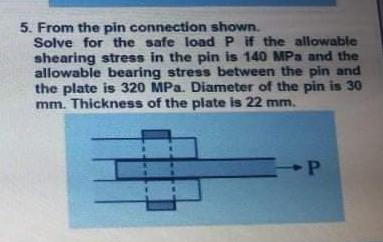 Solved 5. From the pin connection shown. Solve for the safe | Chegg.com