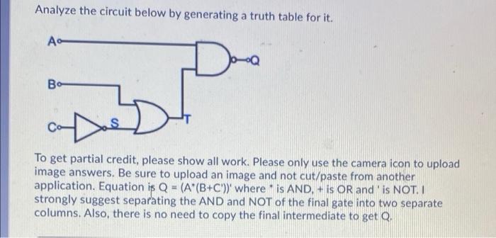 Solved Analyze the circuit below by generating a truth table | Chegg.com