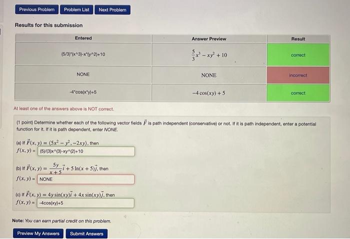Solved Previous Problem Probler List Next Problem Results | Chegg.com