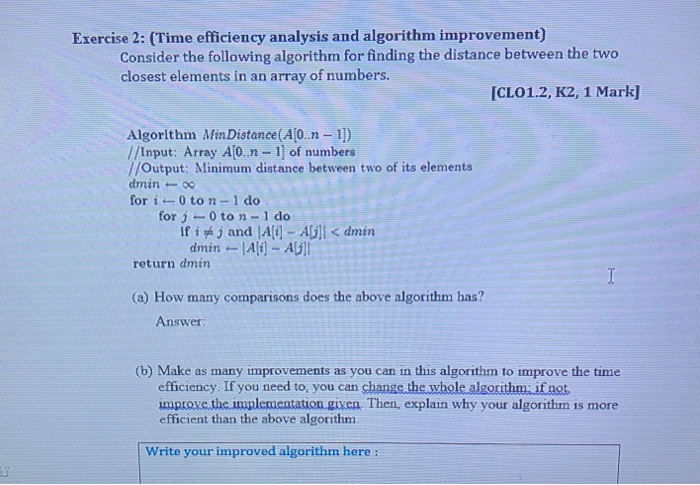 Solved Exercise 2: (Time efficiency analysis and algorithm | Chegg.com