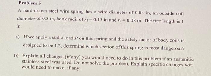 Solved A hard-drawn steel wire spring has a wire diameter of | Chegg.com