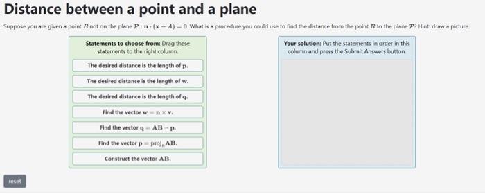 Solved Distance between a point and a plane | Chegg.com